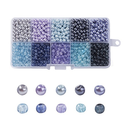Kits de perles en verre craquelé & en verre peint à cuisson mixte HY-X0009-4mm-07-1