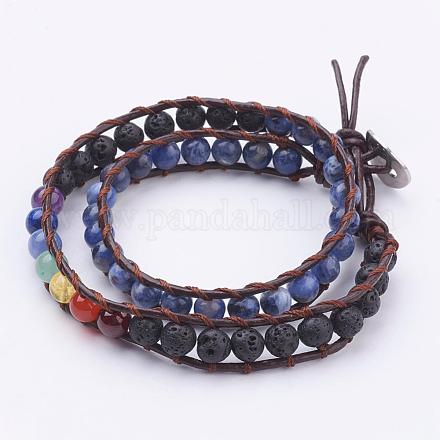 Two Loops Natural Gemstone Wrap Bracelets BJEW-JB03287-1