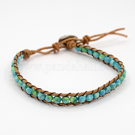 Fashionable Synthetic Turquoise Cord Beaded Bracelets X-BJEW-N211-06-1