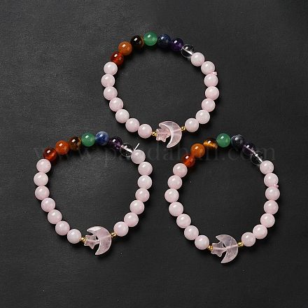 Женские браслеты из бисера из натурального розового кварца и смешанных драгоценных камней с луной и звездой G-G997-B05-1