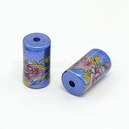 Flower Printed Spray Painted Acrylic Column Beads ACRP-O001-01A-1