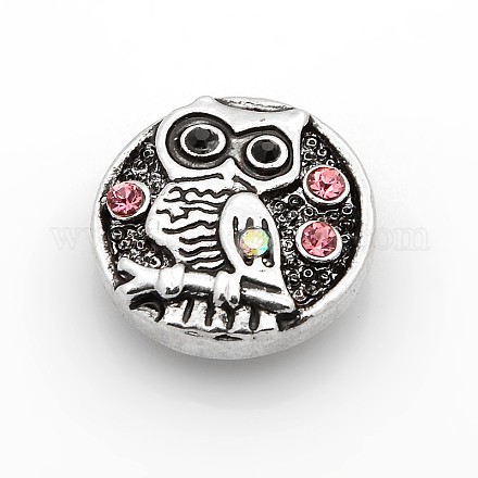 Flat Round Carved Owl Zinc Alloy Enamel Jewelry Snap Buttons SNAP-N010-58-NR-1