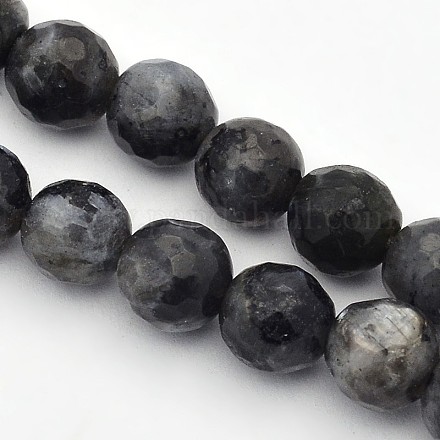 Faceted Round Natural Larvikite Beads Strands G-E302-083-6mm-1