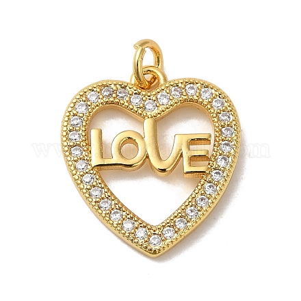 Corazón con palabra amor estante chapado en latón micro pavé colgantes de circonita cúbica transparente KK-K377-57G-1
