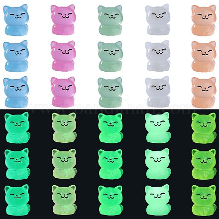Olycraft 30 pièces 5 couleurs résine lumineuse mignon petit chat ornements RESI-SZ0003-43-1