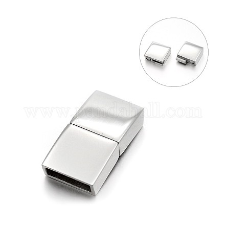 Smooth 304 Stainless Steel Rectangle Magnetic Clasps with Glue-in Ends STAS-E089-42P-1