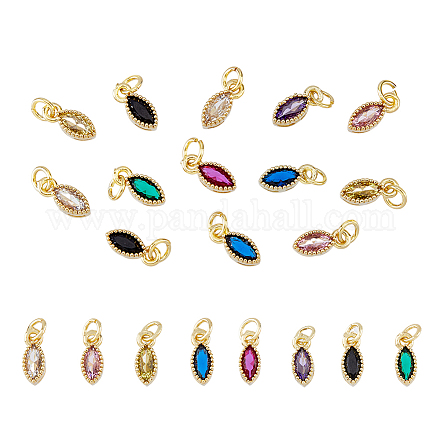 DICOSMETIC 16Pcs 8 Colors Horse Eye Charms Tiny Cubic Zirconia Oval Charms Gold Plated Tray and Colorful Rhinestone Pendants with Jump Ring for Jewelry Making ZIRC-DC0001-07-1
