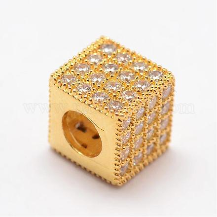 Cube Brass Micro Pave Cubic Zirconia Beads ZIRC-L053-11G-1