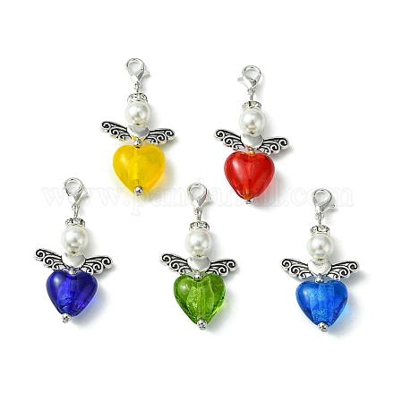 Décorations de pendentif en verre d'ange de coeur HJEW-TA00090-1
