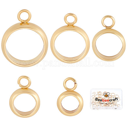 Beebeecraft 50Pcs 5 Size Ring Bail Beads Charm 18K Gold Plated Hanger Links Connectors with Loop European Spacer Beads Pendant for Bracelet STAS-BBC0001-39-1