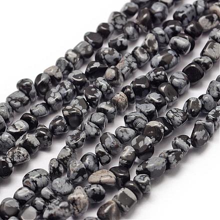 Chapelets de perles de flocon de neige en obsidienne naturelle G-F465-30-1