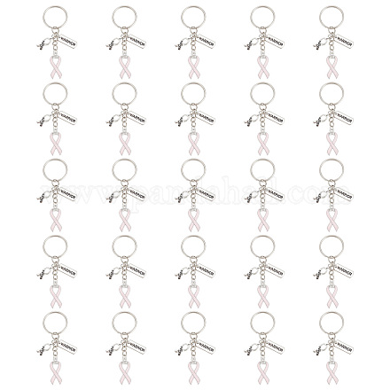 Schlüsselanhänger mit Anhänger aus rosafarbenem Brustkrebs-Bewusstseinsband aus Legierung und Emaille KEYC-AB00001-1