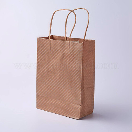 クラフト紙袋  ハンドル付き  ギフトバッグ  ショッピングバッグ  茶色の紙袋  長方形  斜め縞模様  キャメル  27x21x10cm CARB-E002-M-G05-1
