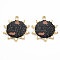 Rack Plating Printed Alloy Pendants, with Enamel and ABS Plastic Imitation Pearl, Cadmium Free & Nickel Free & Lead Free, Sun with Leopard Print, Light Gold, Black, 36x31x3.5mm, Hole: 2mm
