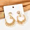 Brass ABS Plastic Pearl Dangle Stud Earrings, with Glass, Round, Real 18K Gold Plated, 59x36mm