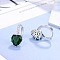 Brass Cubic Zirconia Clip-on Earrings, Heart, Platinum, Dark Green, 16x7mm