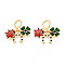Brass Micro Pave Cubic Zirconia Pendants, with Enamel, Clover & Insect & Horseshoes, Real 18K Gold Plated, 29mm, Hole: 7.5mm