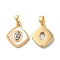 Brass Cubic Zirconia Pendants, with Shell, Rhombus with Oval Pattern, Real 18K Gold Plated, 16x13.5x2.6mm, Hole: 2x3.4mm