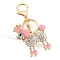 Zinc Alloy Keychain, with Rhinestone and Enamel, Dog, Pink, Pendant: 50x65mm