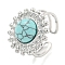 304 Stainless Steel Synthetic Turquoise Cuff Rings, Flower Open Rings for Women, Flower, Stainless Steel Color, 20.5mm, Inner Diameter: Adjustable
