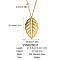 Stainless Steel Hollow Leaf Pendant Necklaces for Women, Golden, 16.34 inch(41.5cm)