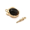 Brass Box Clasps, with Natural Tiger Eye, Oval, 11.5x19x9mm, Hole: 1.2mm