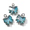 Brass Micro Pave Cubic Zirconia Charms, Bowknot, with Glass & Loop, Long-Lasting, Lead Free & Cadmium Free, Faceted, Light Sky Blue, Platinum, 14x13x5mm, Hole: 3mm