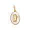 Brass Pave Natural White Shell Pendants, Oval Religion Virgin Charms, Long-Lasting Plated, Lead Free & Cadmium Free, Rack Plating, Real 18K Gold Plated, 19.5x12x2.5mm, Hole: 3.5x6mm