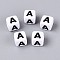Opaque Acrylic Beads, Cube with Number, with Enamel, Black, Letter A, 7.5~8x7.5~8x8~8.5mm, Hole: 3.6~4mm, about 1200pcs/500g