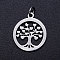 304 Stainless Steel Pendants, with Unsoldered Jump Rings, Laser Cut, Flat Round with Tree of Life, Stainless Steel Color, 19x16x1mm, Jump Ring: 5x1mm, 3mm inner diameter.