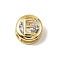 Brass Micro Pave Cubic Zirconia European Beads, Flat Round with Letter, Real 18K Gold Plated, Letter E, 10x6.5mm, Hole: 5x3mm