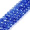 Electroplate Glass Beads Strands, Pearl Luster Plated, Faceted, Rondelle, Medium Blue, 8x6mm, Hole: 1mm, about 60~62pcs/strand, 39~40cm