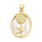 Rack Plating Brass Pave Shell Pendants, Oval with Flower Charms, Long-Lasting Plated, Lead Free & Cadmium Free, Real 18K Gold Plated, 25x17.5x3mm, Hole: 5x3.5mm