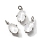 Brass Charms, Oval, with Glass & Loop, Long-Lasting, Lead Free & Cadmium Free, Platinum, Faceted, White, 13.5x8.5x4.5mm, Hole: 2mm