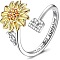 Adjustable Brass Rhinestone Rotating Cuff Rings, Letter & Sunflower, with Word You are My Sunshine, Fidget Spinner Ring for Calming Worry Meditation, Platinum & Light Gold, Letter B, Inner Diameter: 15~20mm