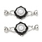 Flower Brass Micro Pave Clear Cubic Zirconia Fold Over Clasps, with Plastic Pearl & Enamel, Platinum, 40mm