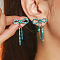 Brass Rhinestone Stud Earrings, Bowknot, Aquamarine, 44x27mm
