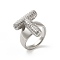 Letter Brass Micro Pave Clear Cubic Zirconia Open Cuff Ring for Women, Platinum, Letter T, 19.5x18.5mm, US Size 6(16.5mm)