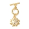 Brass Micro Pave Clear Cubic Zirconia Toggle Clasps, Sun, Real 18K Gold Plated, 33mm, Bar: 13x4x1.5mm, Hole: 1.2mm; Ring: 11x9x1.5mm, Hole: 1.2mm