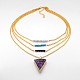 4-Layer Golden Tone Iron Chain & Electroplated Triangle Natural Druzy Agate Crystal Brass Pendants Tiered Necklace NJEW-JN01202-2