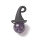 ハロウィンテーマの天然石ミックスストーンラウンドペンダント  魔女のチャーム  黒い合金の帽子と  ミックスカラー  19.5x11x11mm  穴：1.5mm PALLOY-JF02031-2