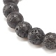 Bracelet extensible perlé rond en pierre de lave naturelle avec fleur en alliage BJEW-JB08010-5