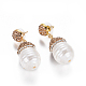 Natural Pearl Dangle Stud Earrings EJEW-F230-03G-1
