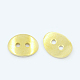 真鍮製ボタン  2穴付き  オーバル  ゴールドカラー  14x11x2mm  穴：2mm KK-E497-G-1