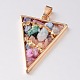 Dyed Triangle Golden Tone Brass Natural Crystal Pendants G-M245-01-2