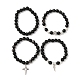 Set di braccialetti elasticizzati in ossidiana e roccia lavica in argento naturale da 4 pz BJEW-JB09480-4