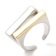 Двухцветное латунное прямоугольное открытое кольцо-манжета для женщин с покрытием стойки RJEW-A016-02P-3