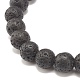 Bracelet extensible perlé rond en pierre de lave naturelle avec couronne de zircone cubique transparente BJEW-JB07797-04-5