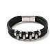 Leather Braided Triple Loops Multi-strand Bracelet with 304 Stainless Steel Magnetic Clasp for Men Women BJEW-C021-20-3