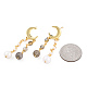 Natural Pearl & Sunstone Beaded Moon Tassel Dangle Stud Earrings EJEW-T019-02G-5
